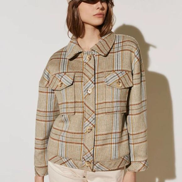 BY MALINA Holly Jacket Multi Check Plaid Wool Shacket - Picture 4 of 11